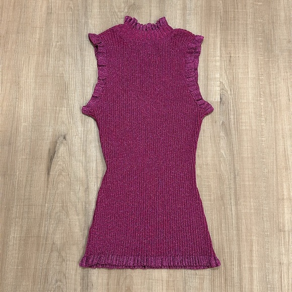 Milly Metallic Mock Neck Stretch Knit Sleeveless Top - Picture 2 of 4